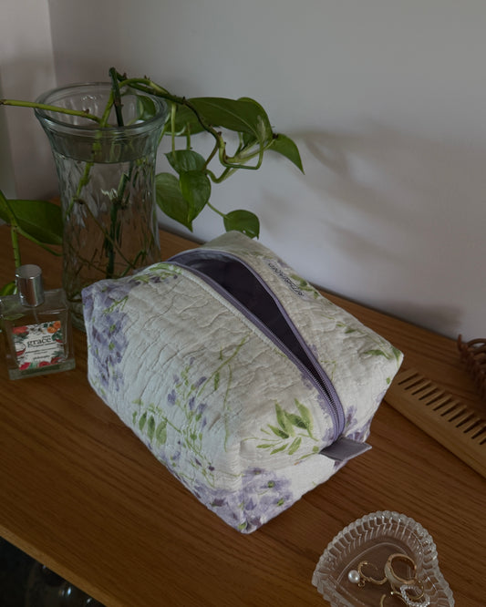 lilac quilted makeup bag