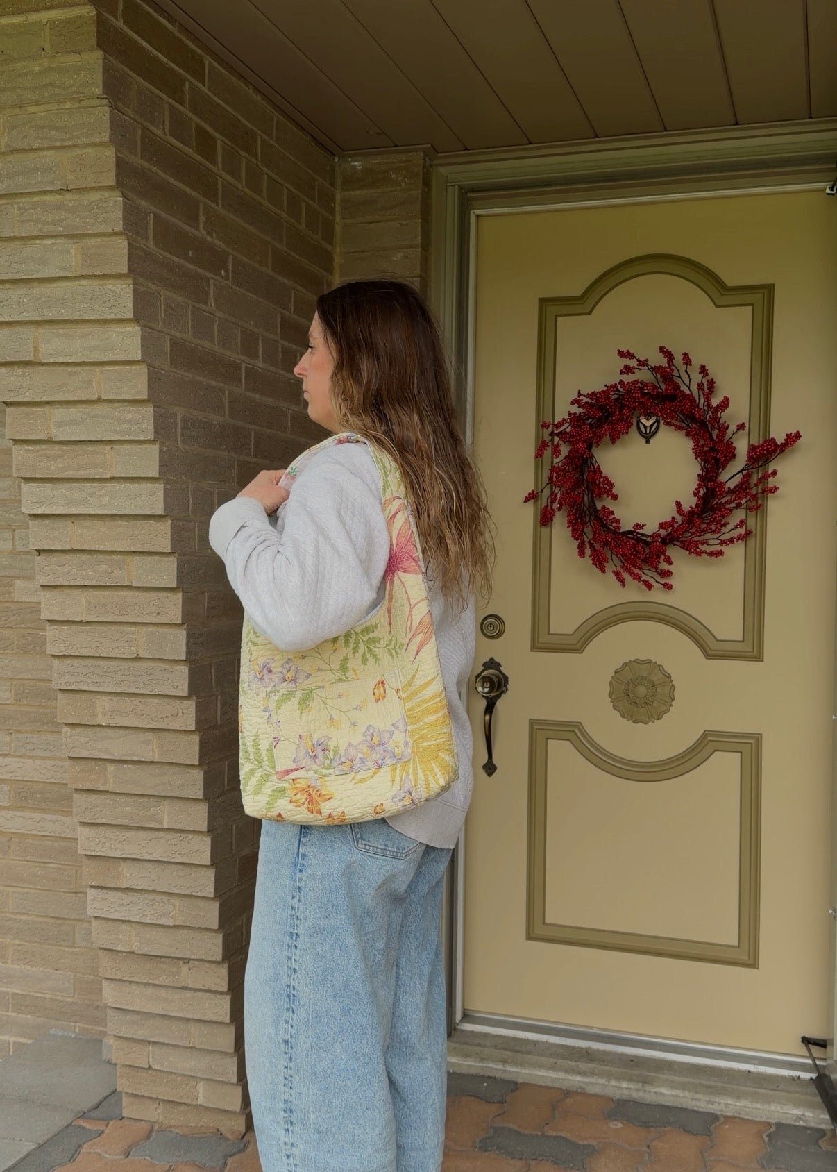 yellow quilted hobo bag