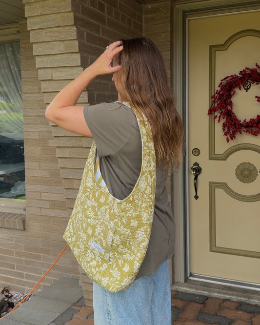 L - green floral hobo bag