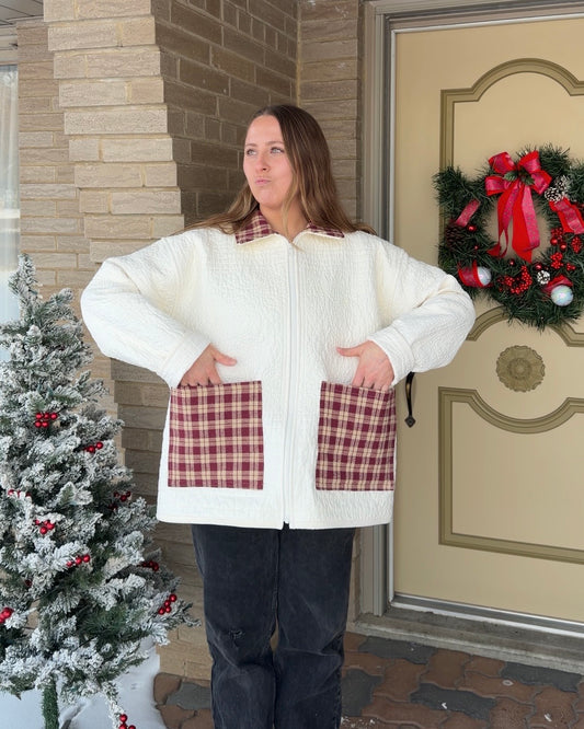 L/XL - red plaid combo quilted jacket