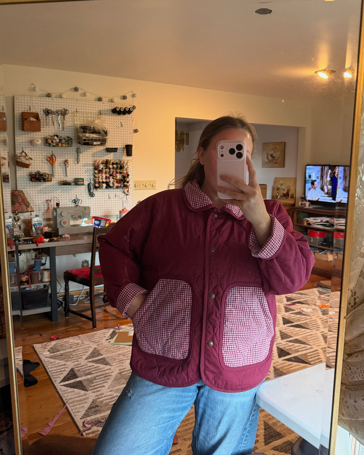 L - maroon gingham jacket