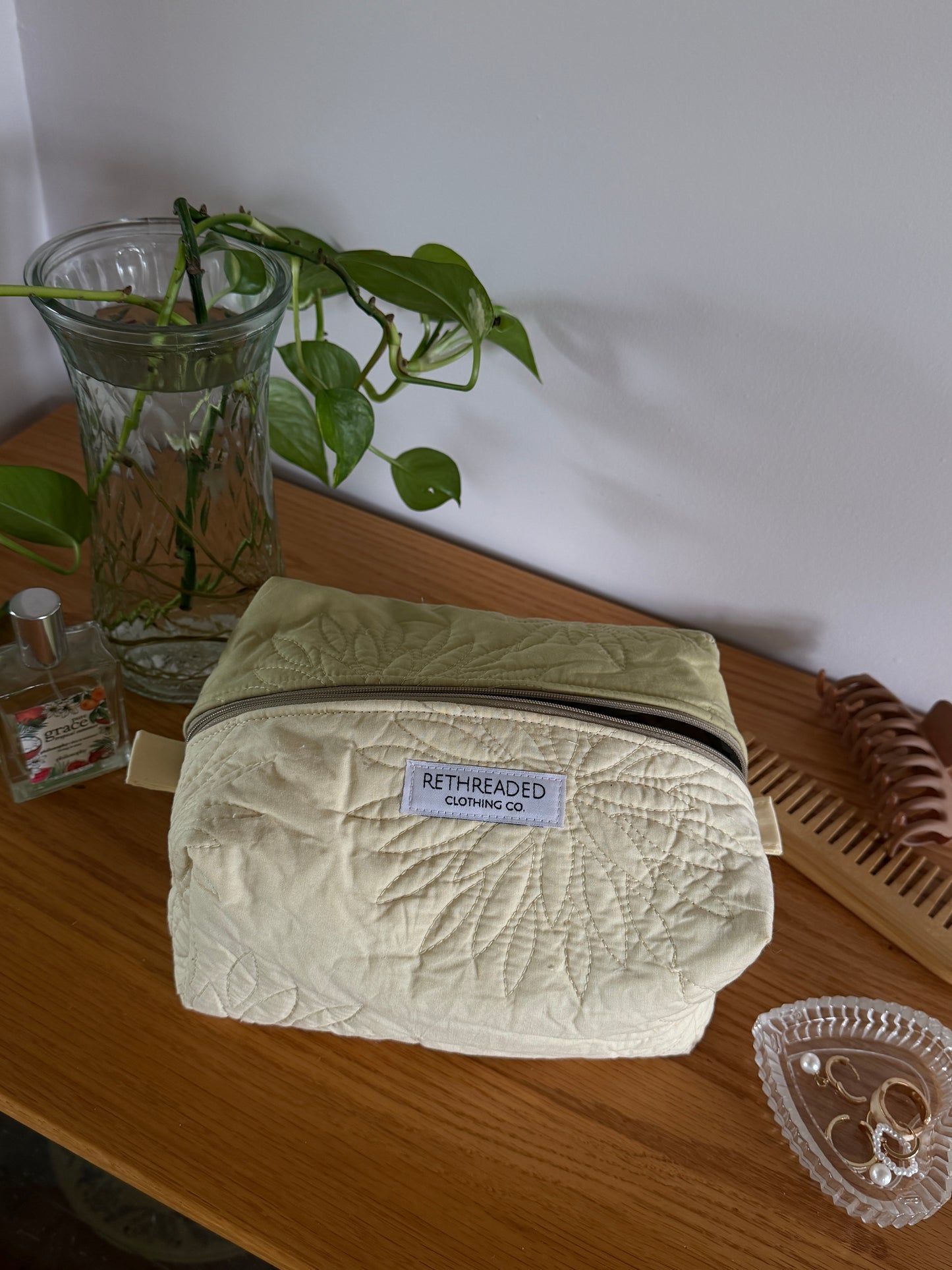 two tone quilted makeup bag