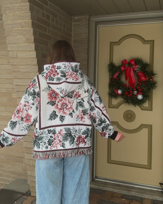 L - Floral Woven Hoodie
