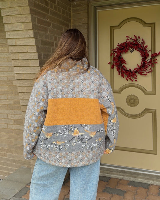 birds quilted jacket - L