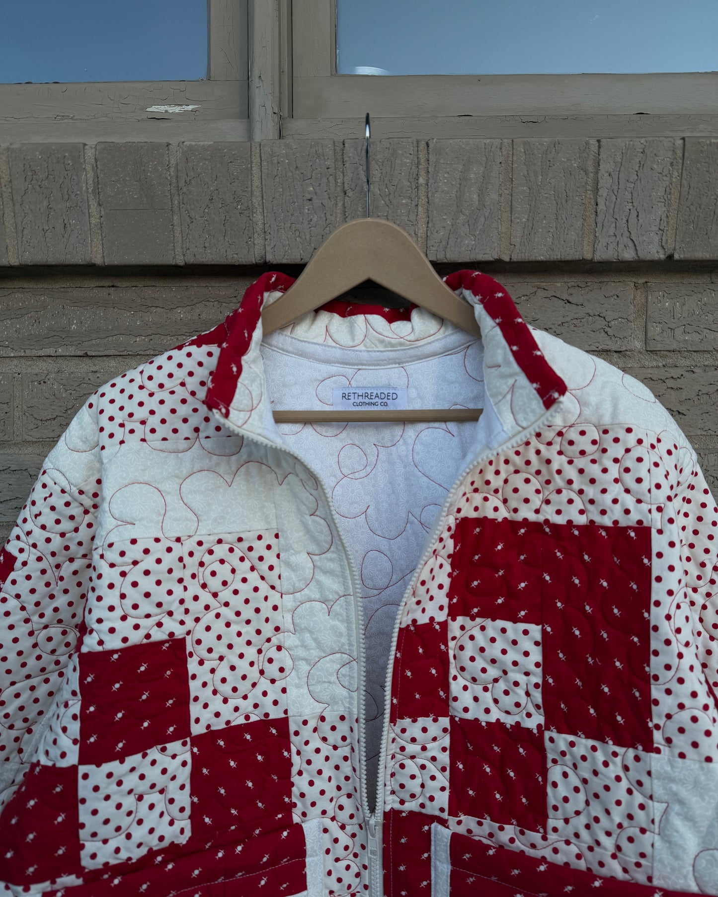Red & White Quilted Jacket - M