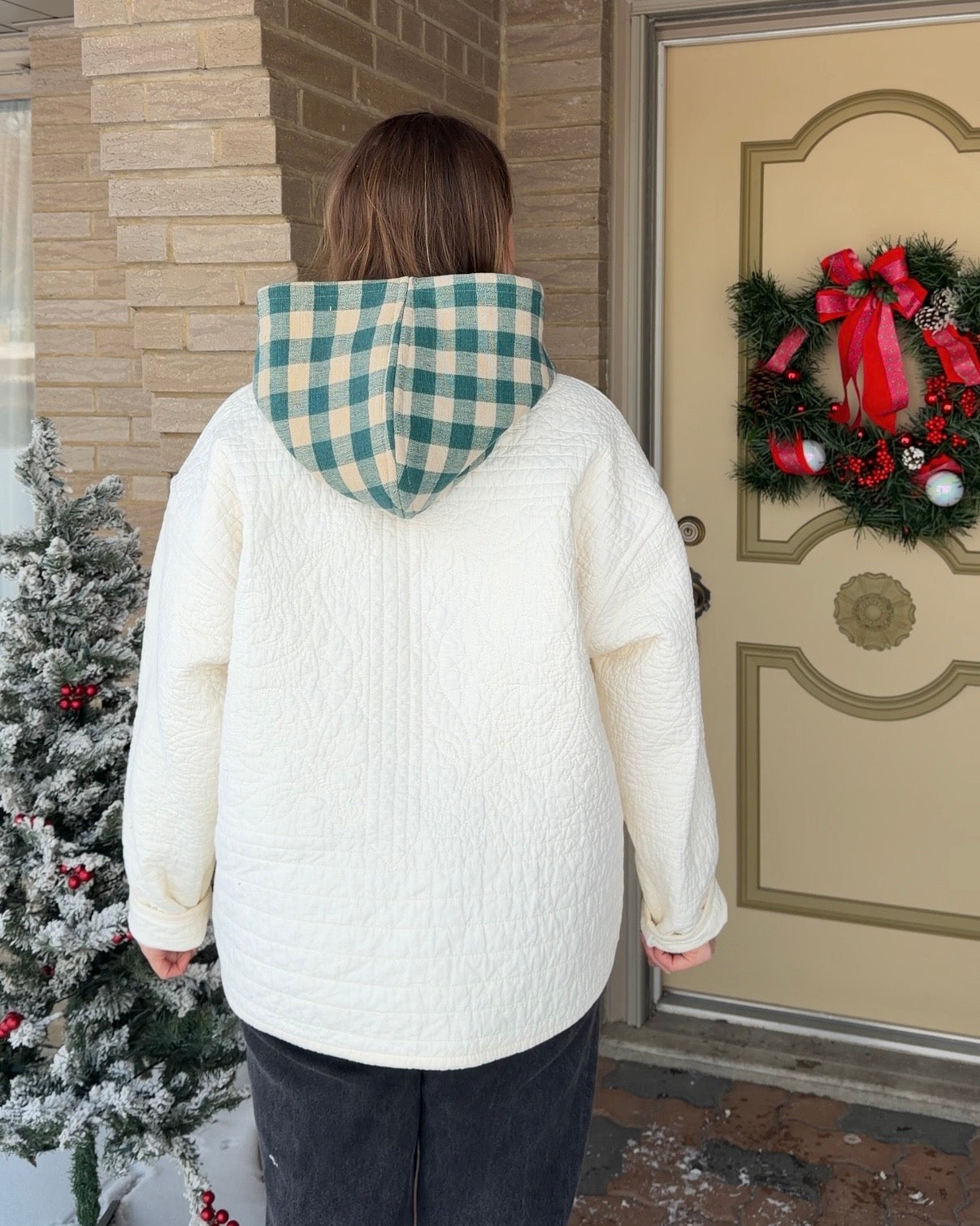 L/XL - gingham & quilted combo jacket