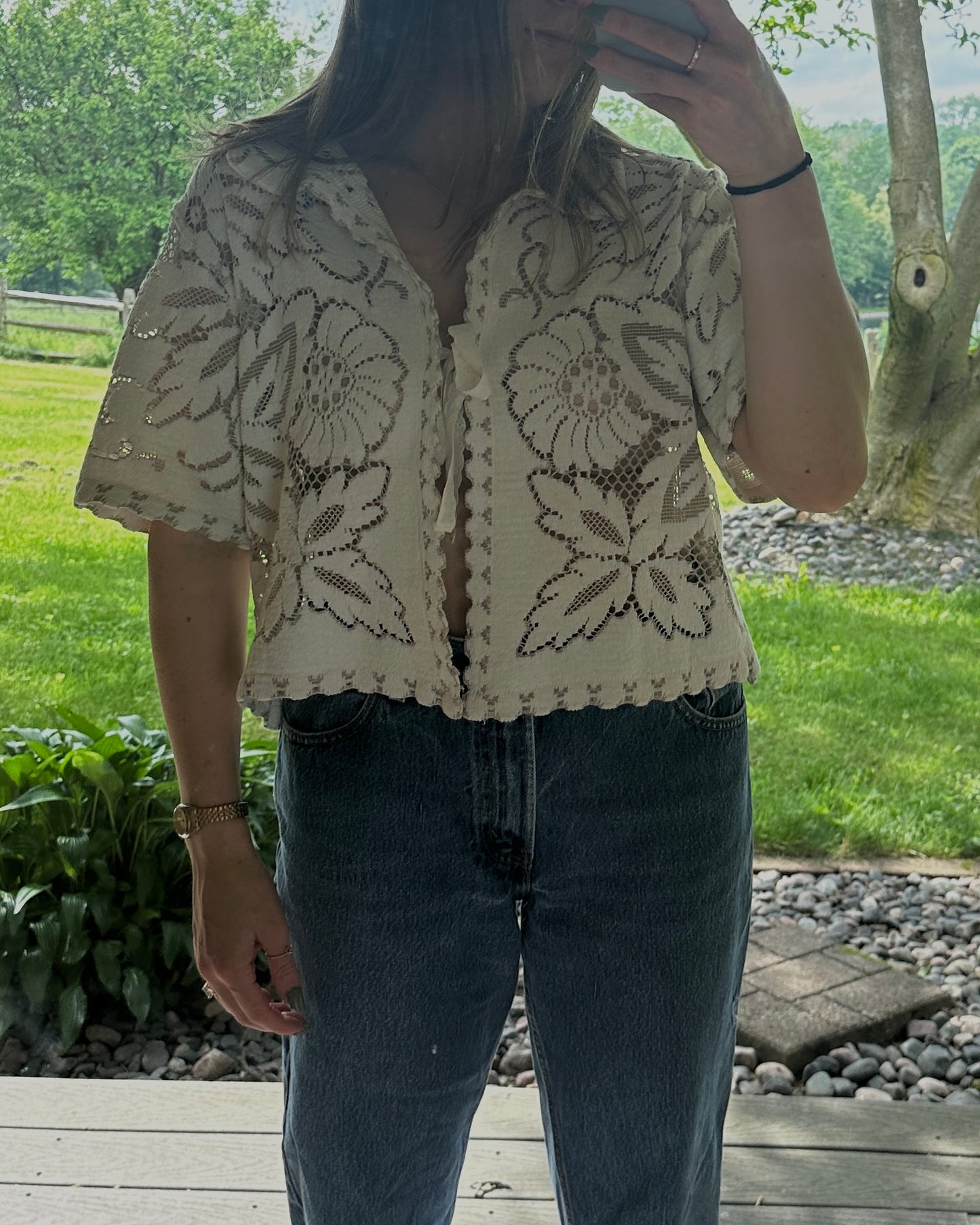 M - Lace Tie Top