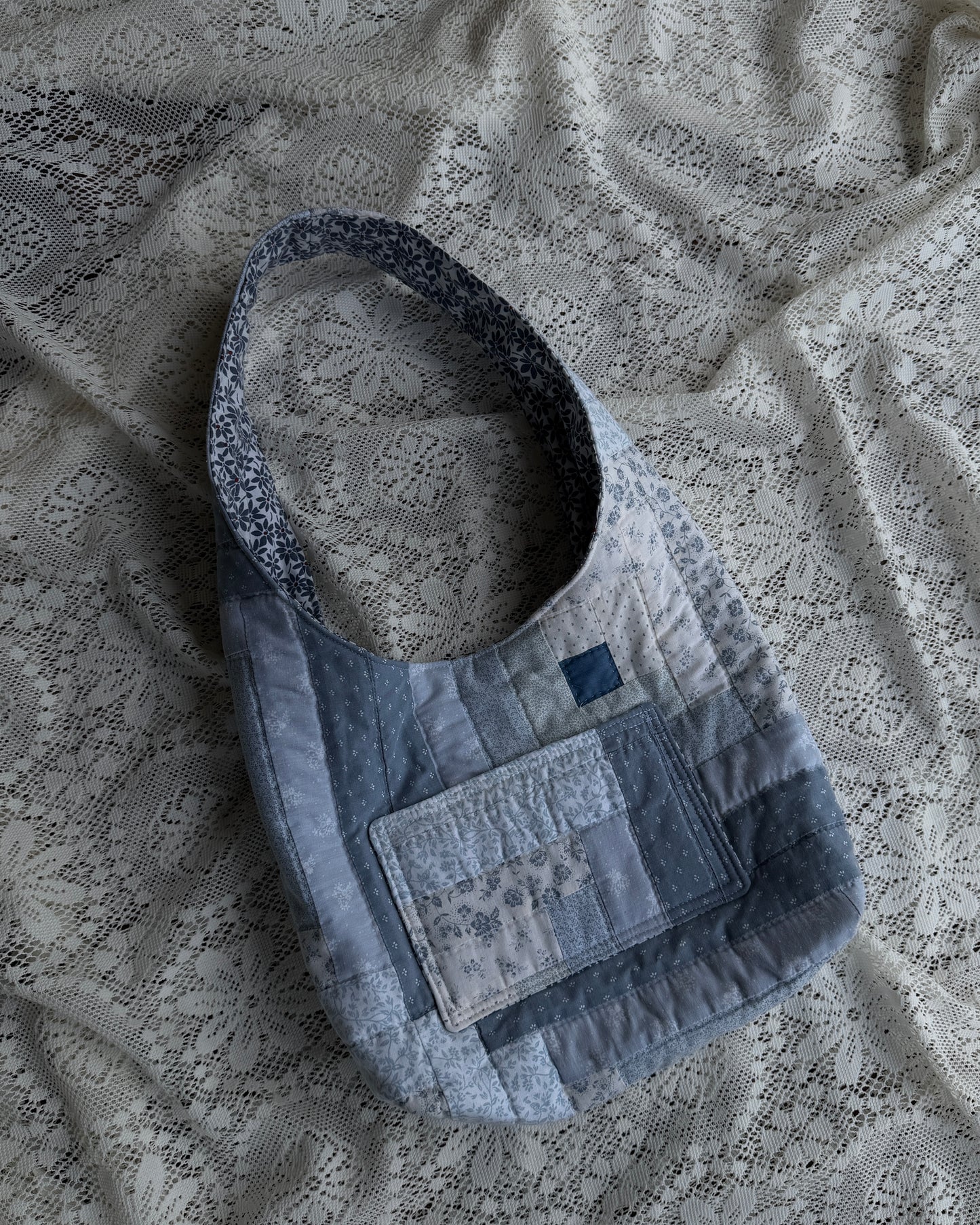 blues quilted hobo bag