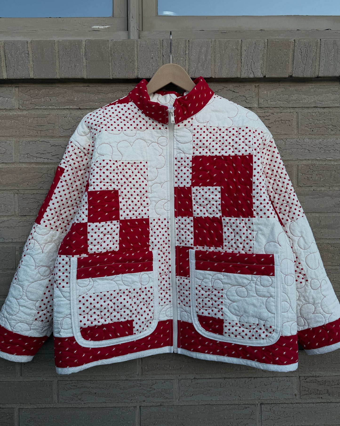 Red & White Quilted Jacket - M