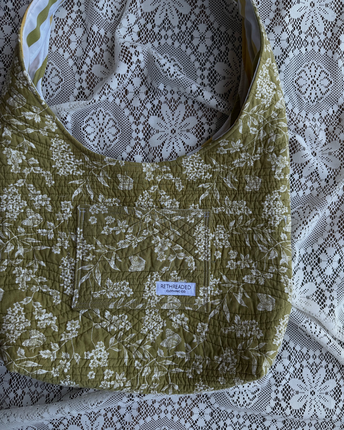 L - green floral hobo bag