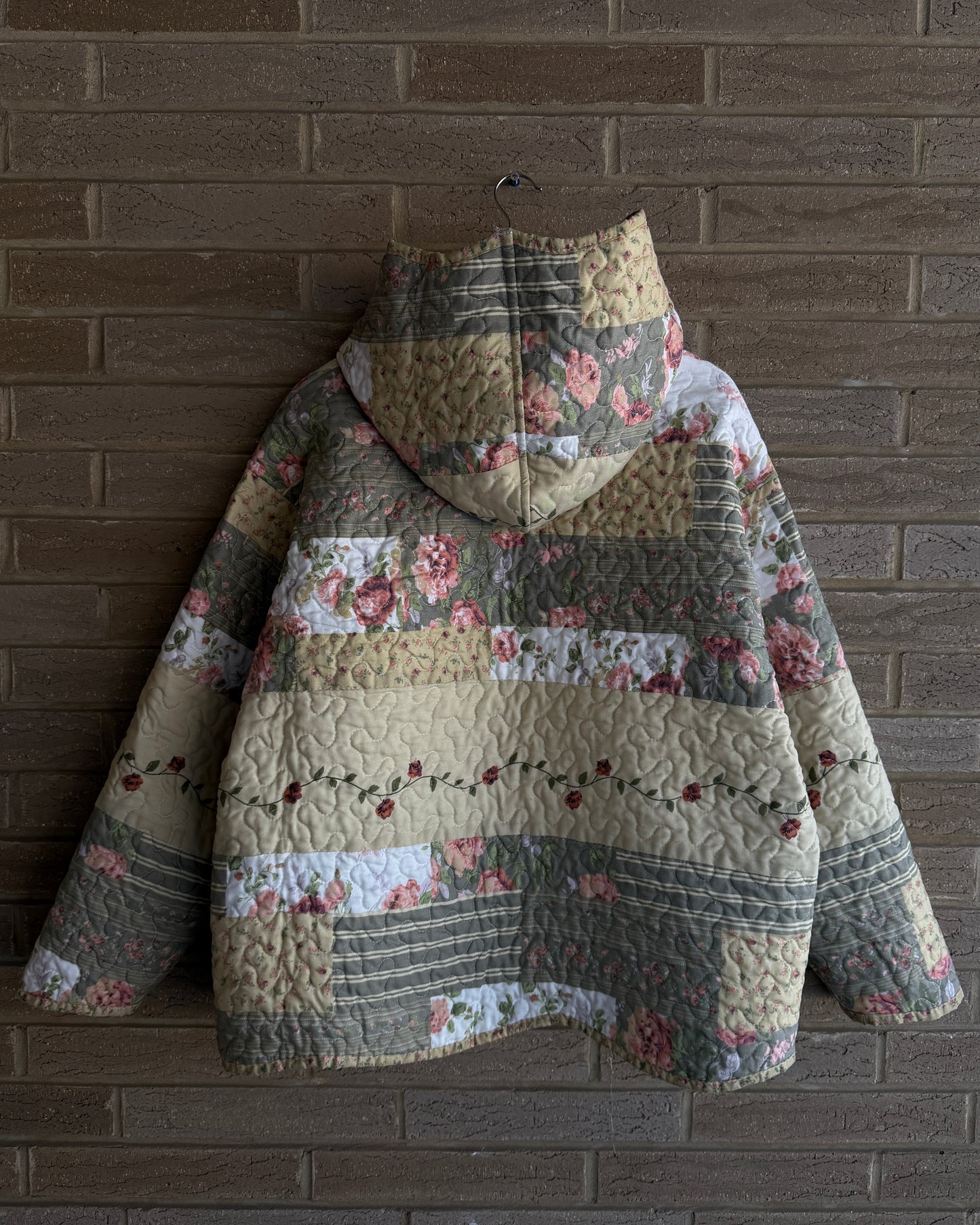 XL - Floral Tan Quilt Hoodie