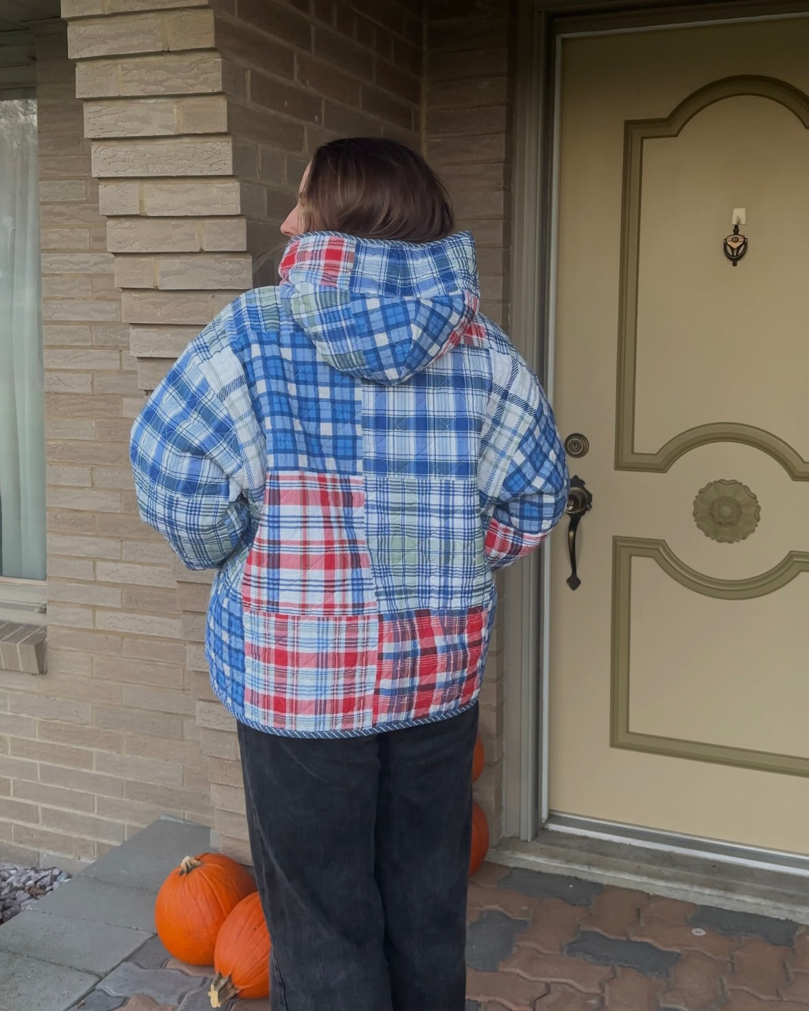 Plaid Quilted Hoodie - L