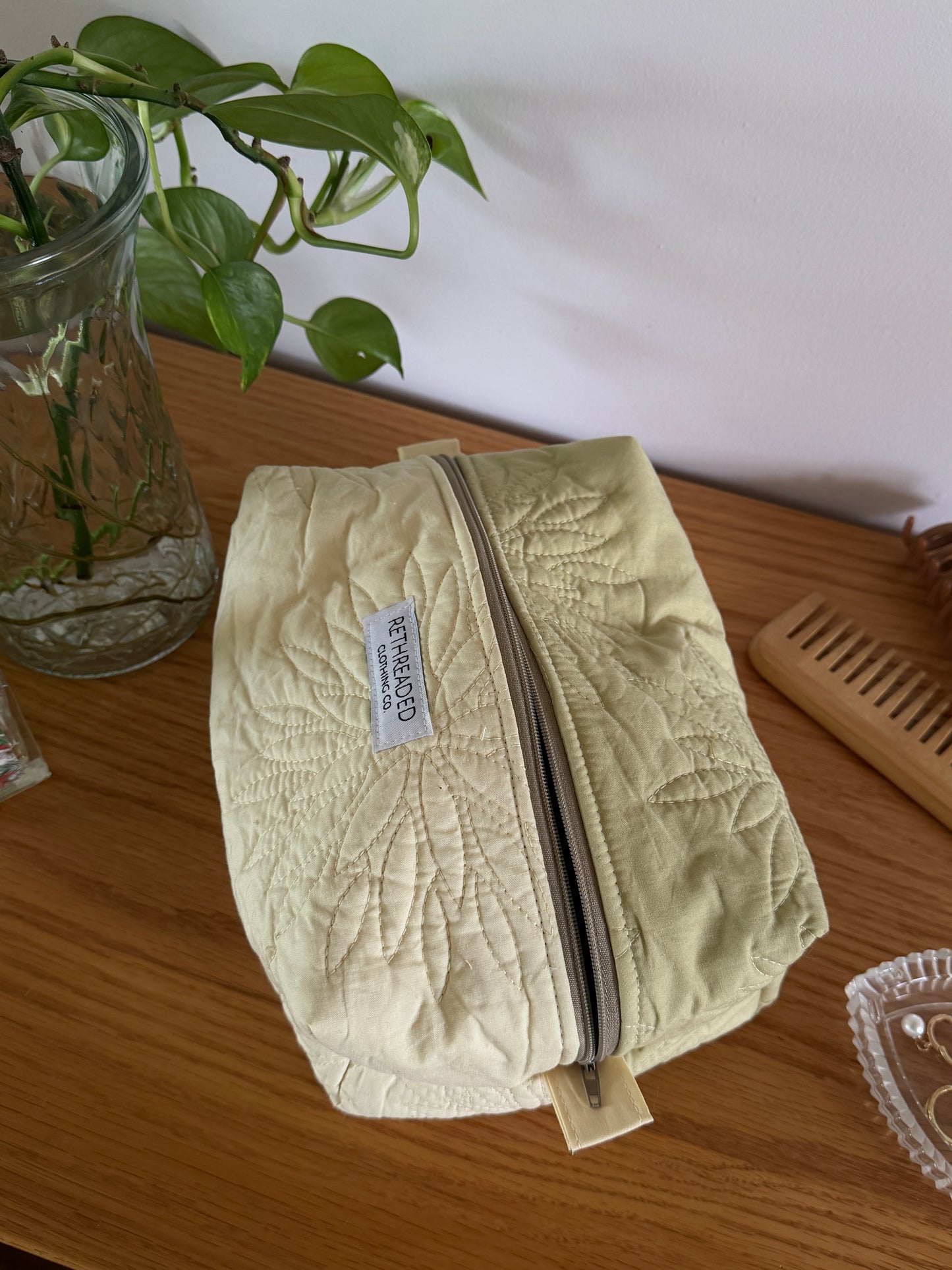 two tone quilted makeup bag