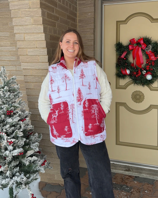 L/XL - white puffy deer vest