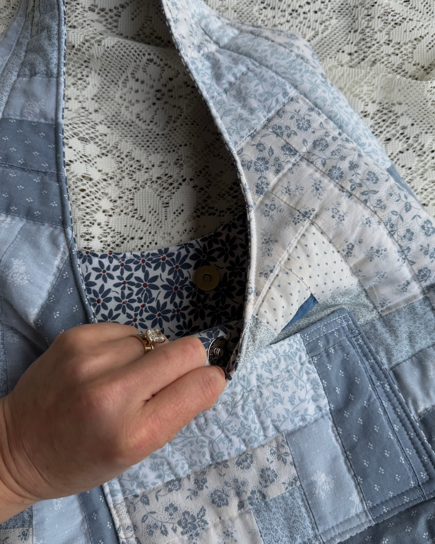blues quilted hobo bag