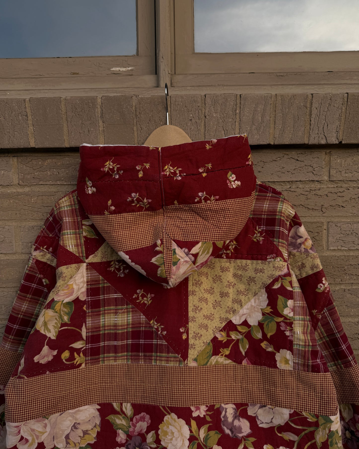 XL - red floral quilted hoodie