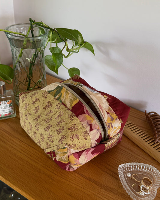 reds floral quilted makeup bag