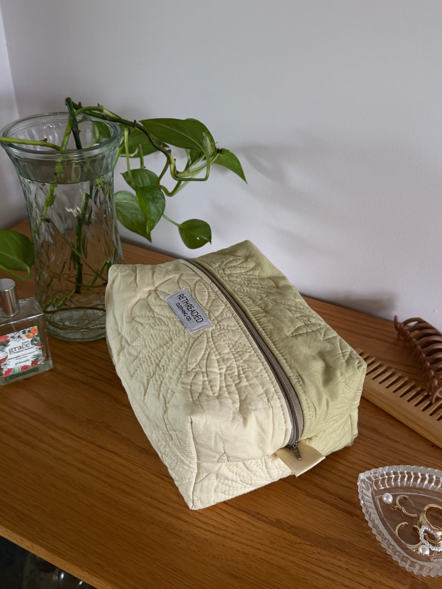 two tone quilted makeup bag
