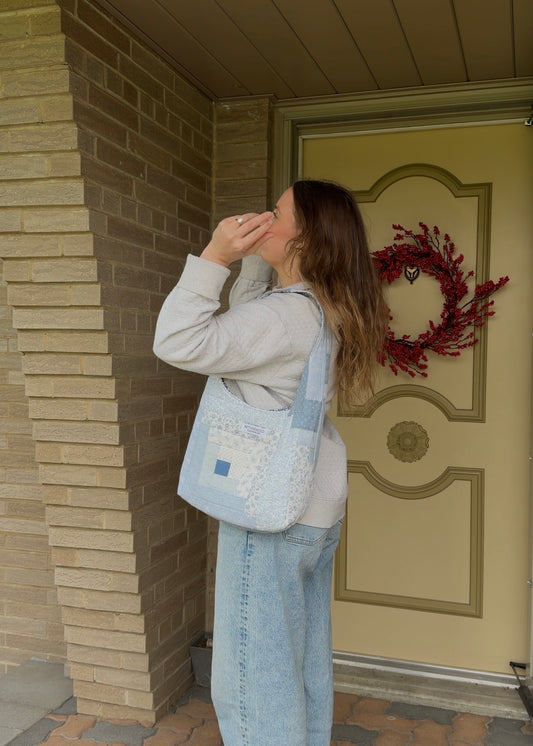 blues quilted hobo bag