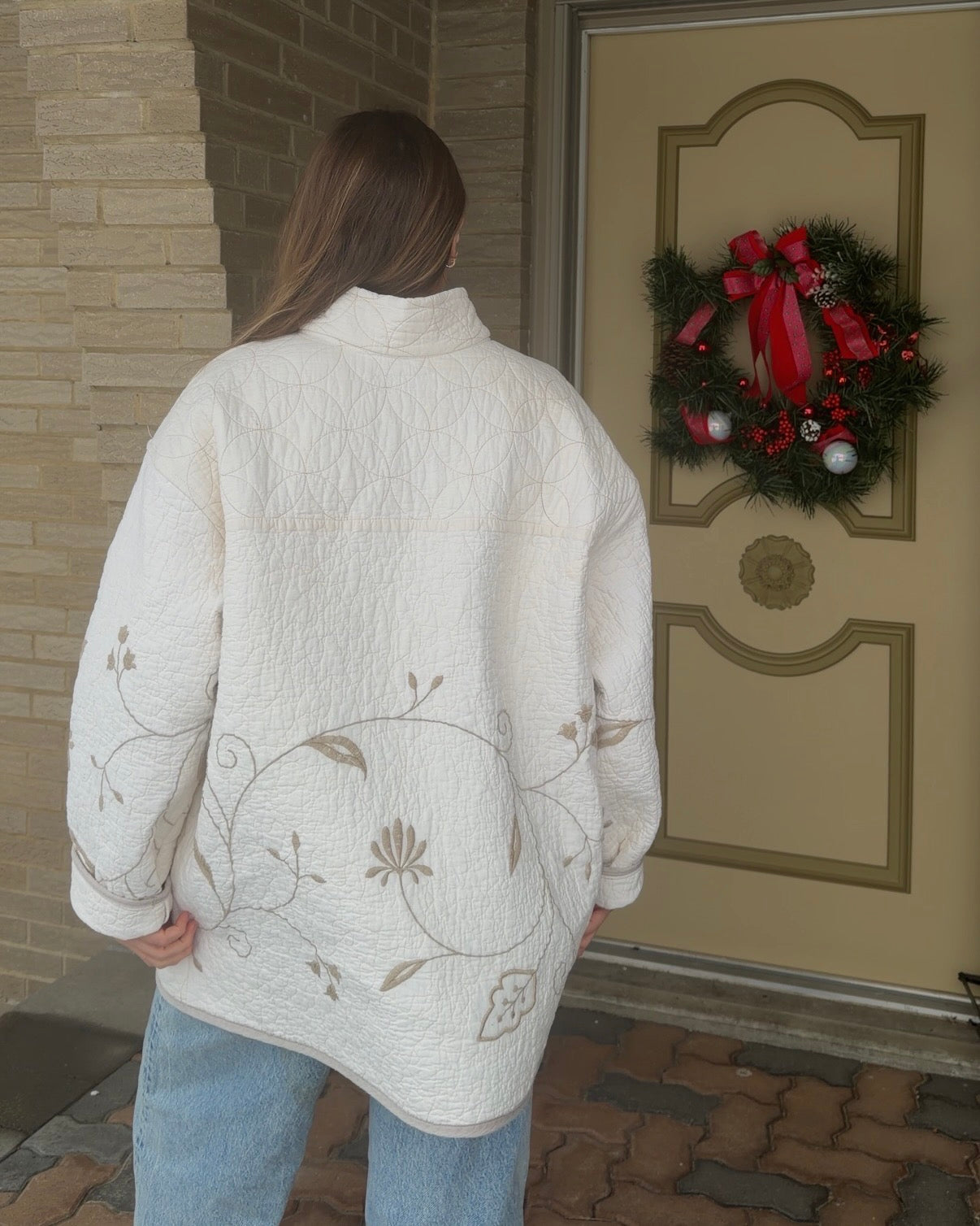 XL - Tan Embroidered Quilt Jacket