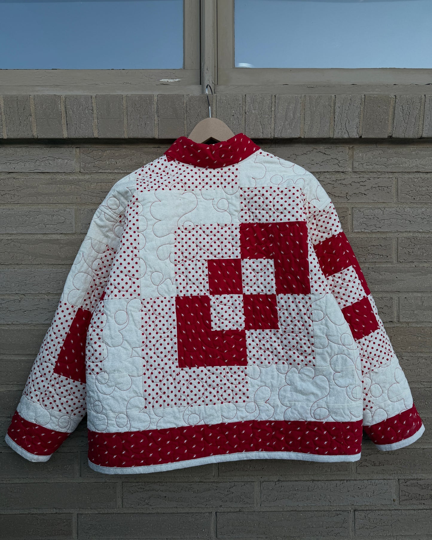 Red & White Quilted Jacket - M