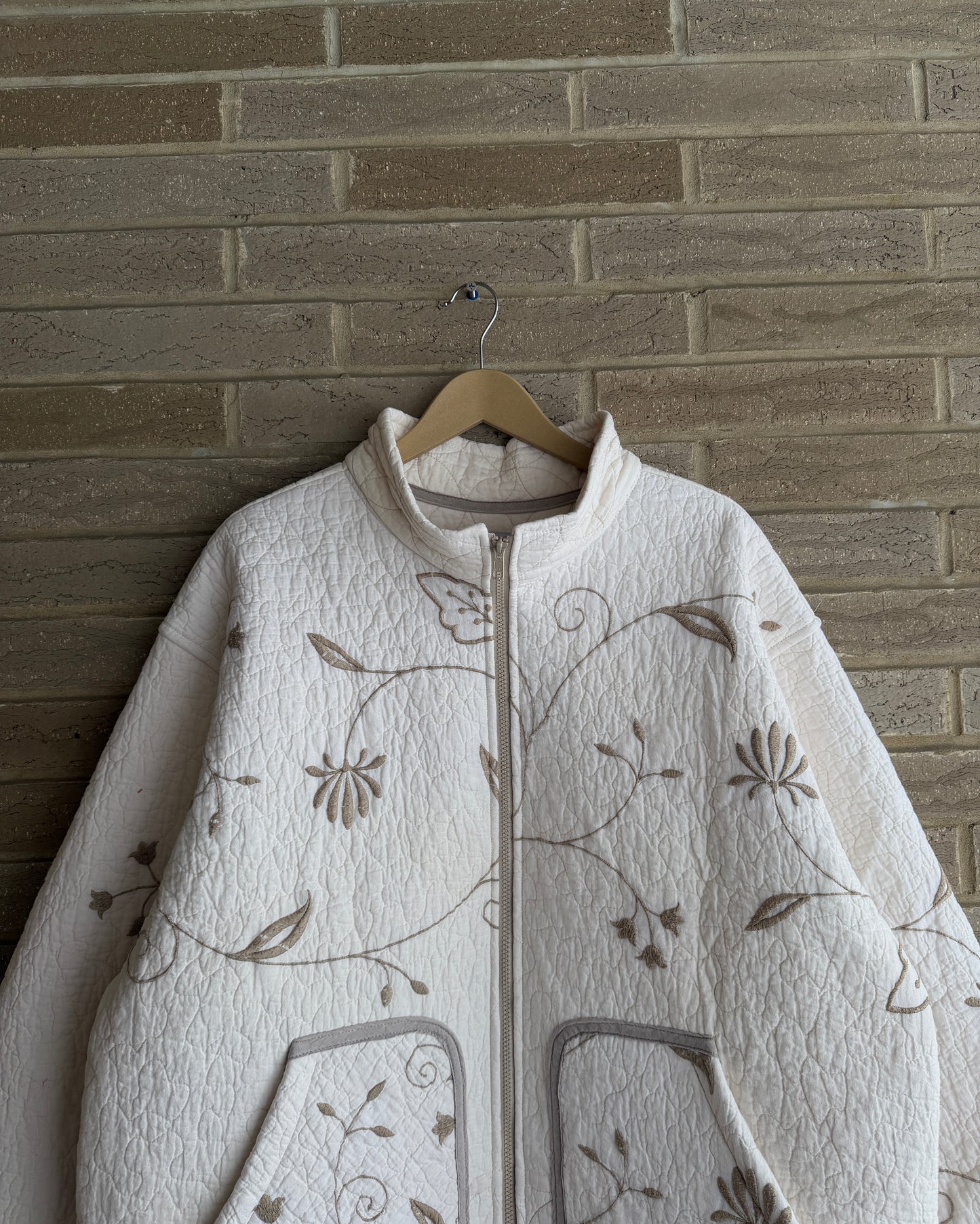 XL - Tan Embroidered Quilt Jacket