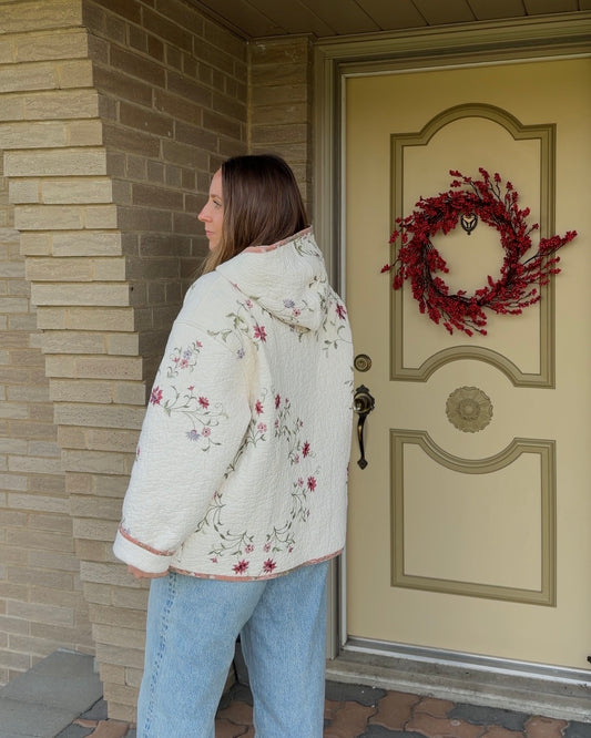 L - Floral Embroidered Hoodie