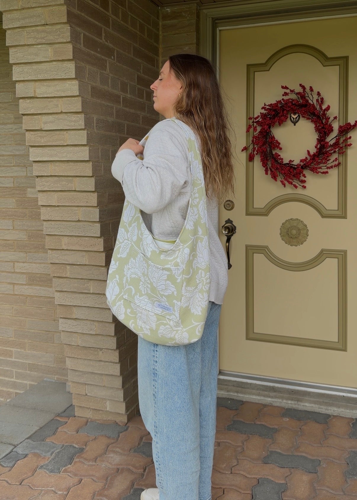 large green floral hobo bag