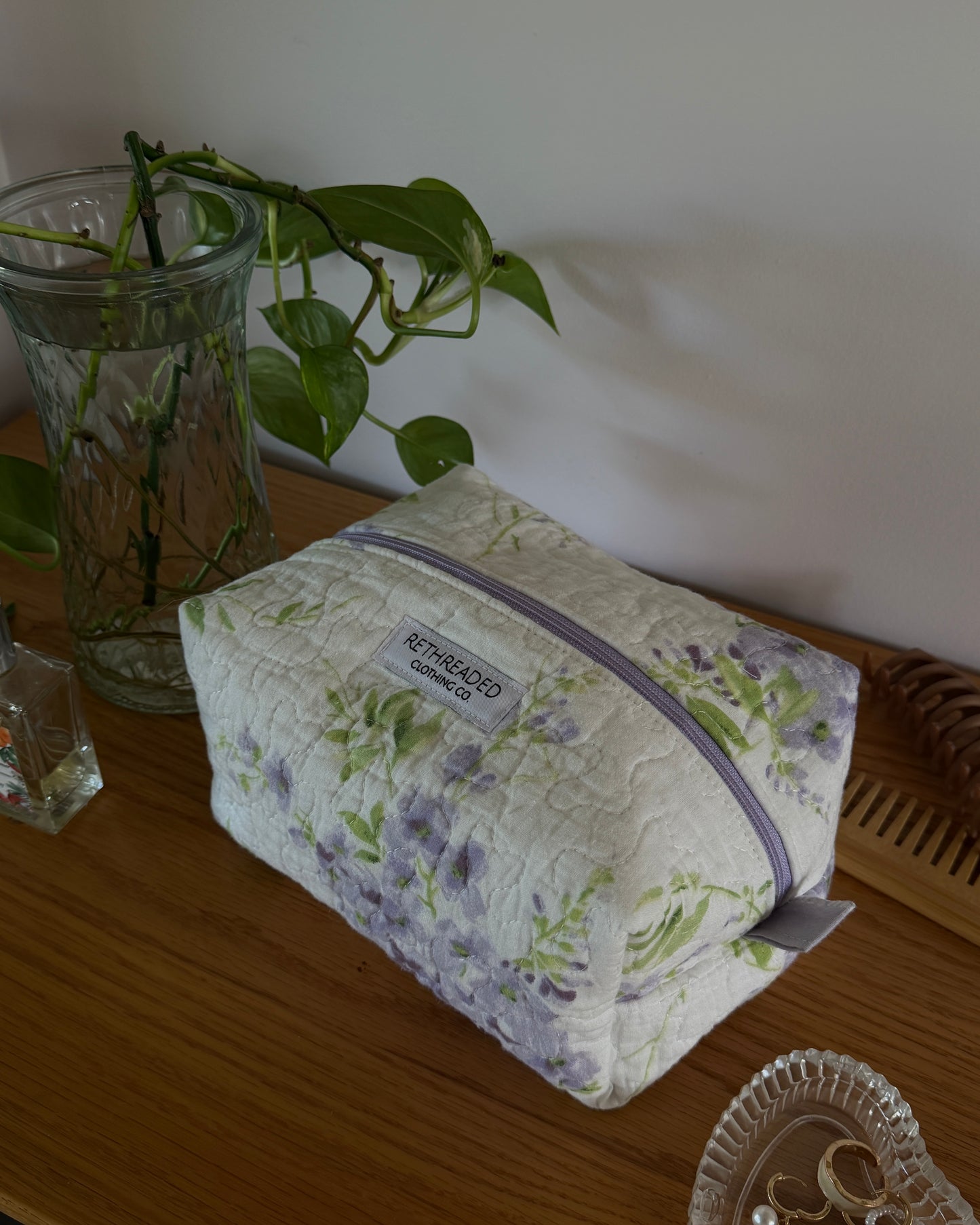 lilac quilted makeup bag