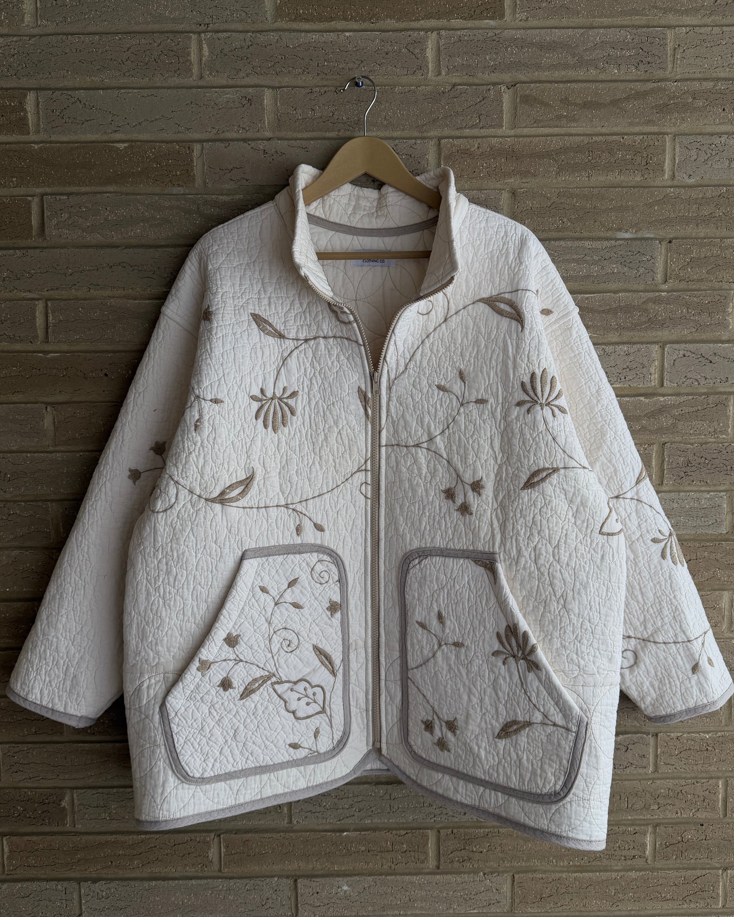 XL - Tan Embroidered Quilt Jacket