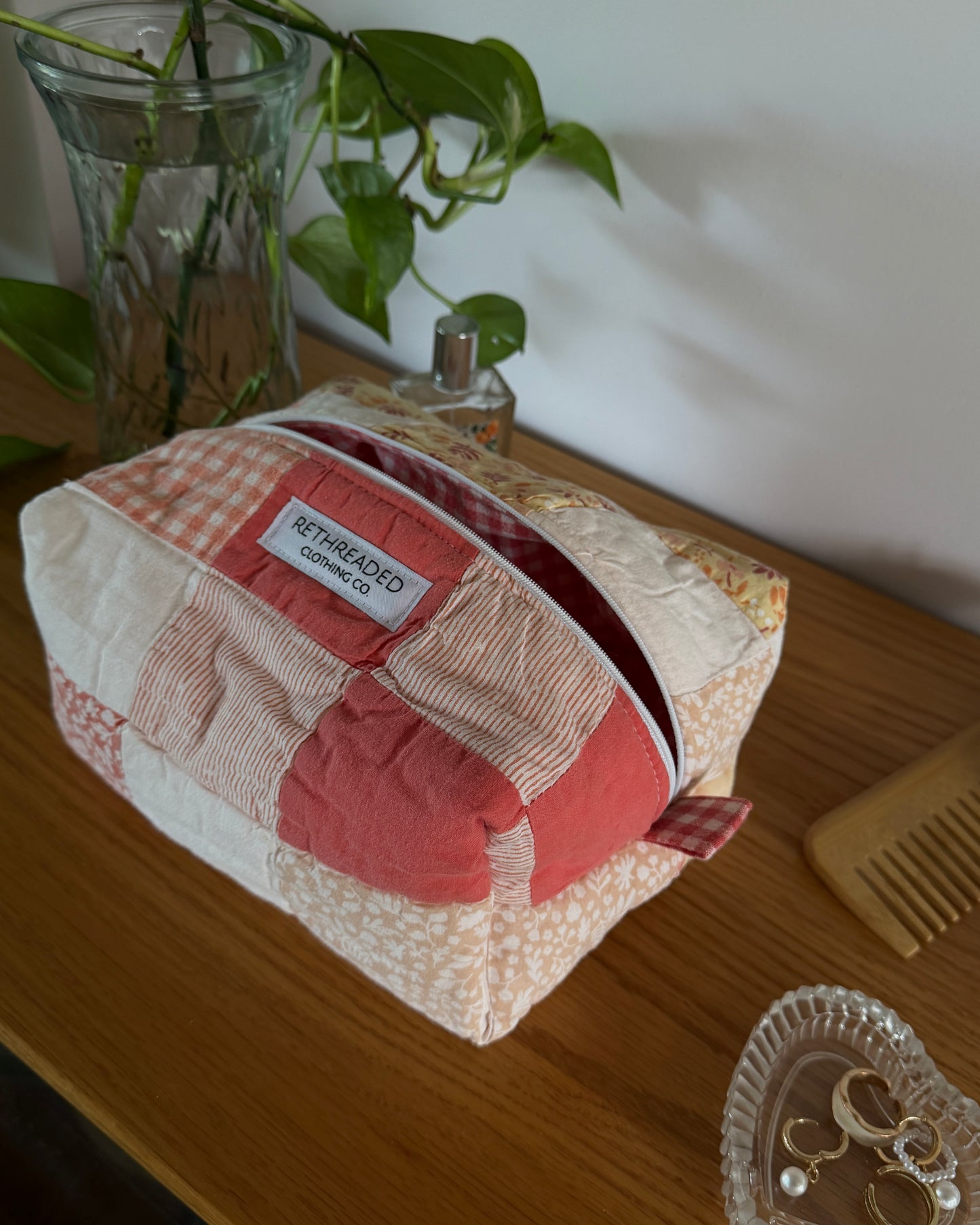 patchwork quilted makeup bag
