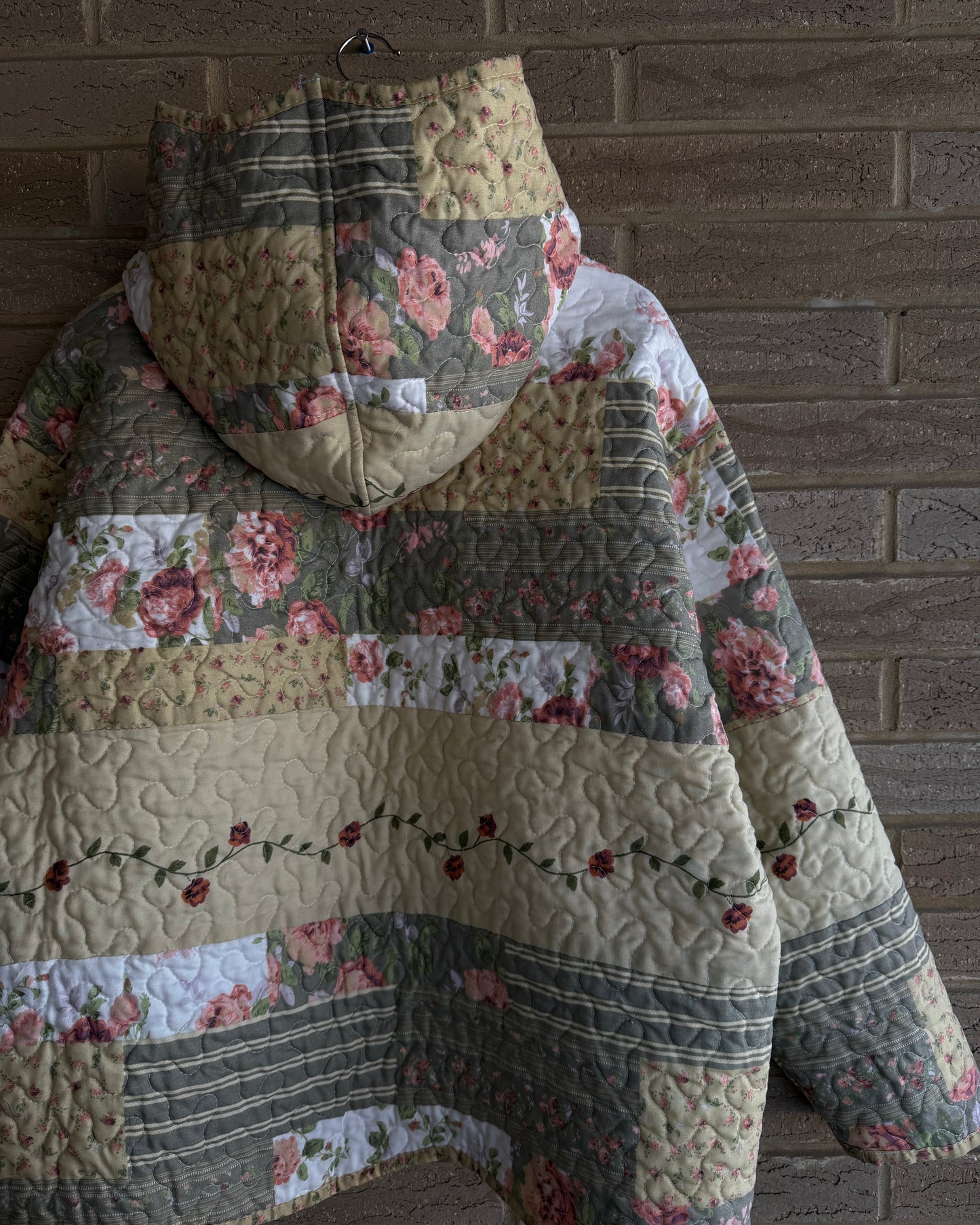 XL - Floral Tan Quilt Hoodie