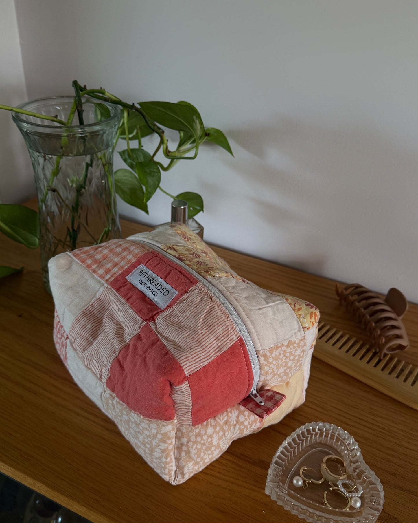 patchwork quilted makeup bag