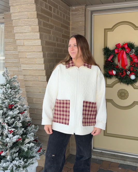 L/XL - red plaid combo quilted jacket