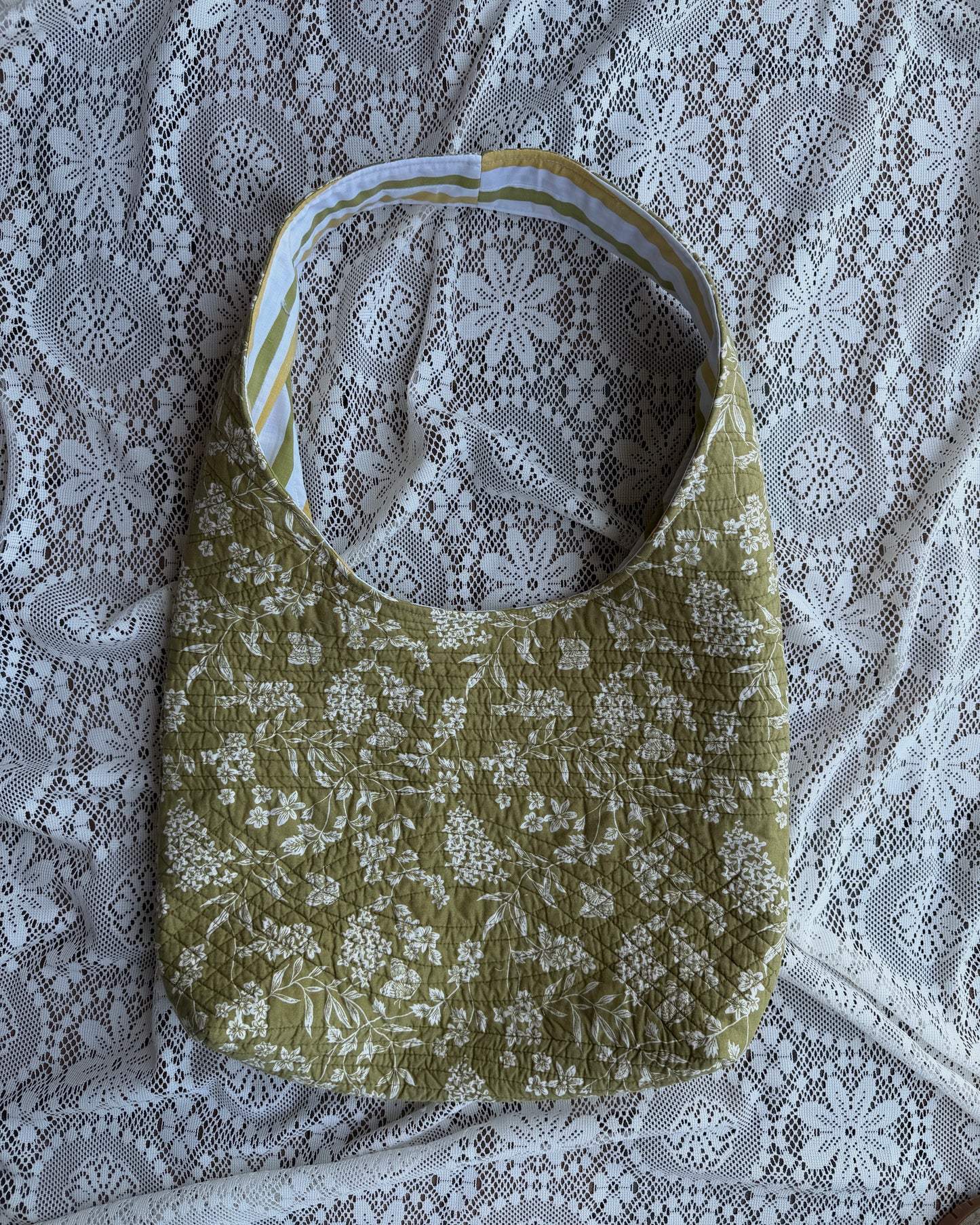L - green floral hobo bag