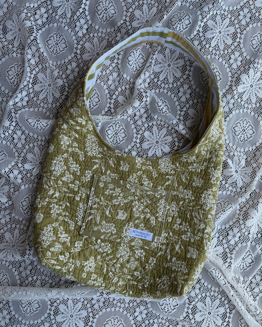L - green floral hobo bag