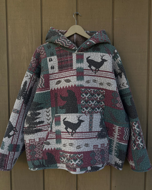 Deer/Bear Quilted Hoodie - XL