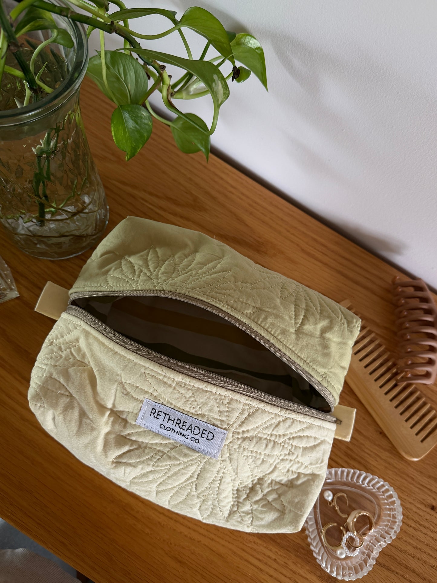 two tone quilted makeup bag