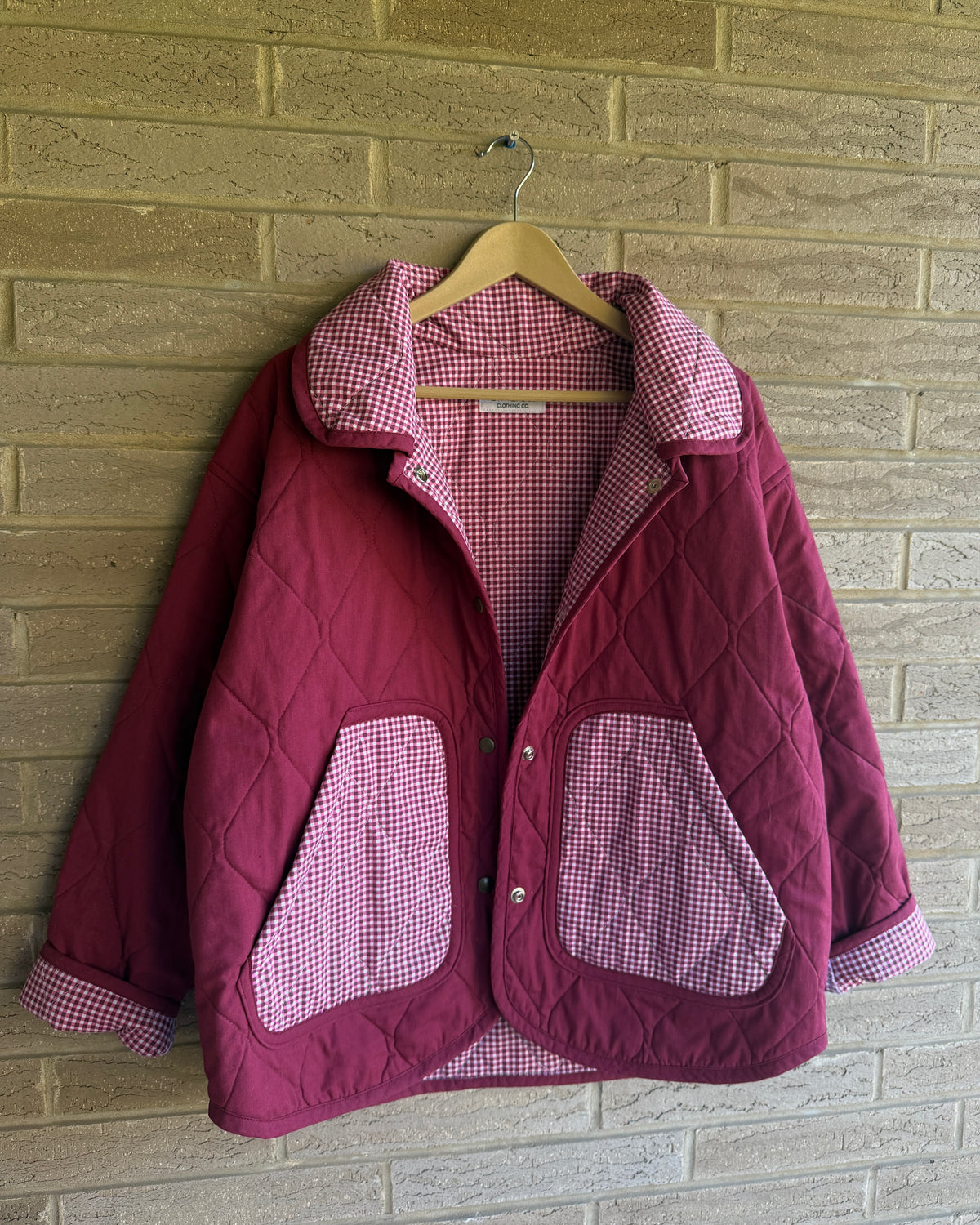 L - maroon gingham jacket