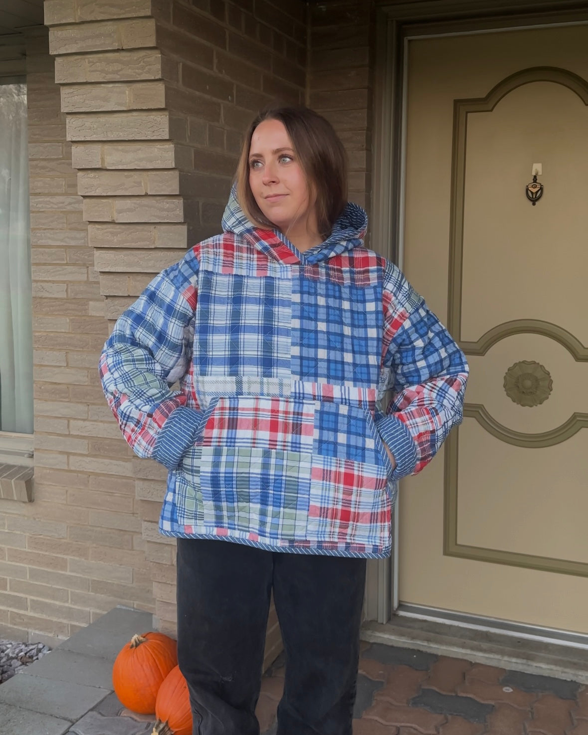 Plaid Quilted Hoodie - L