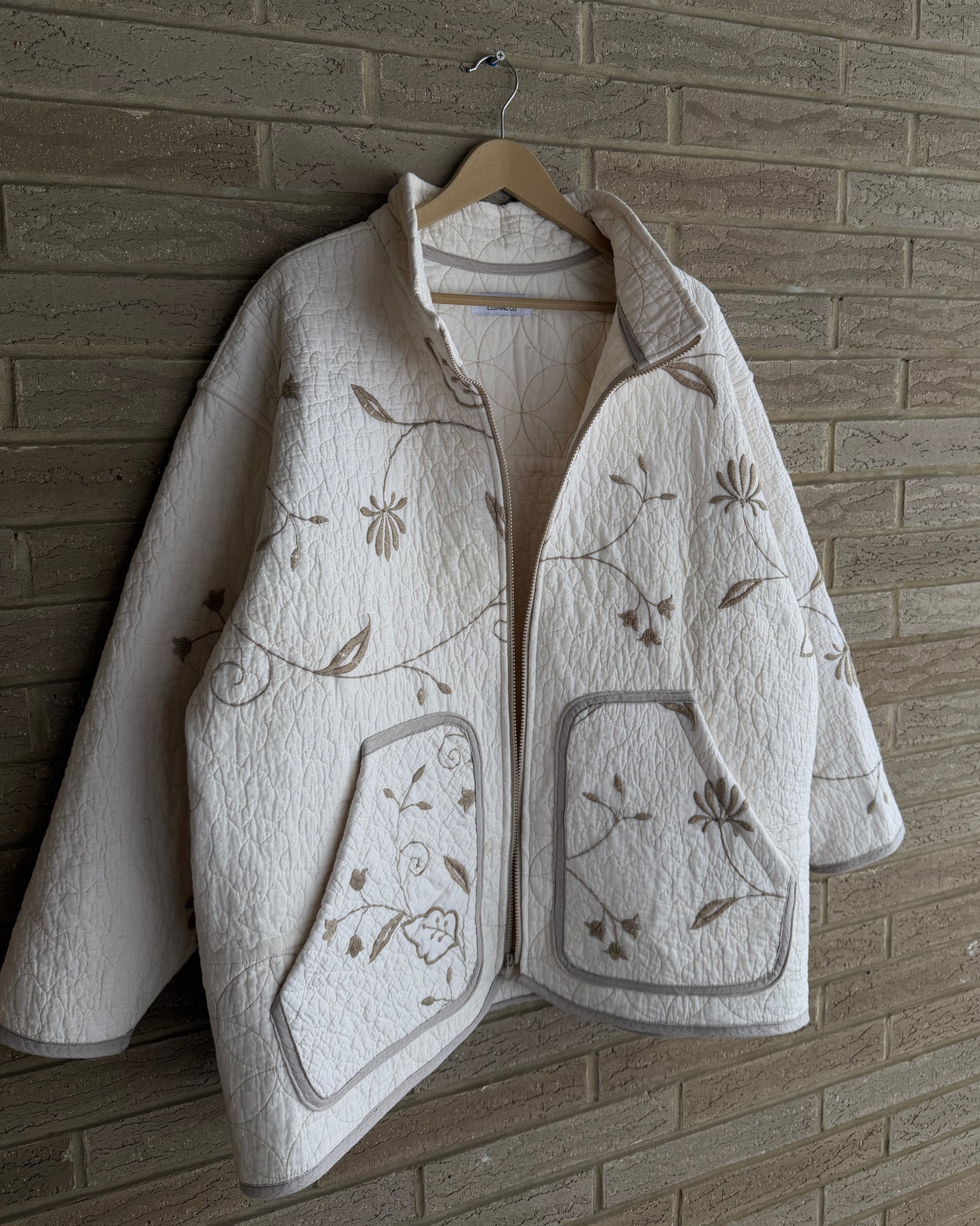XL - Tan Embroidered Quilt Jacket
