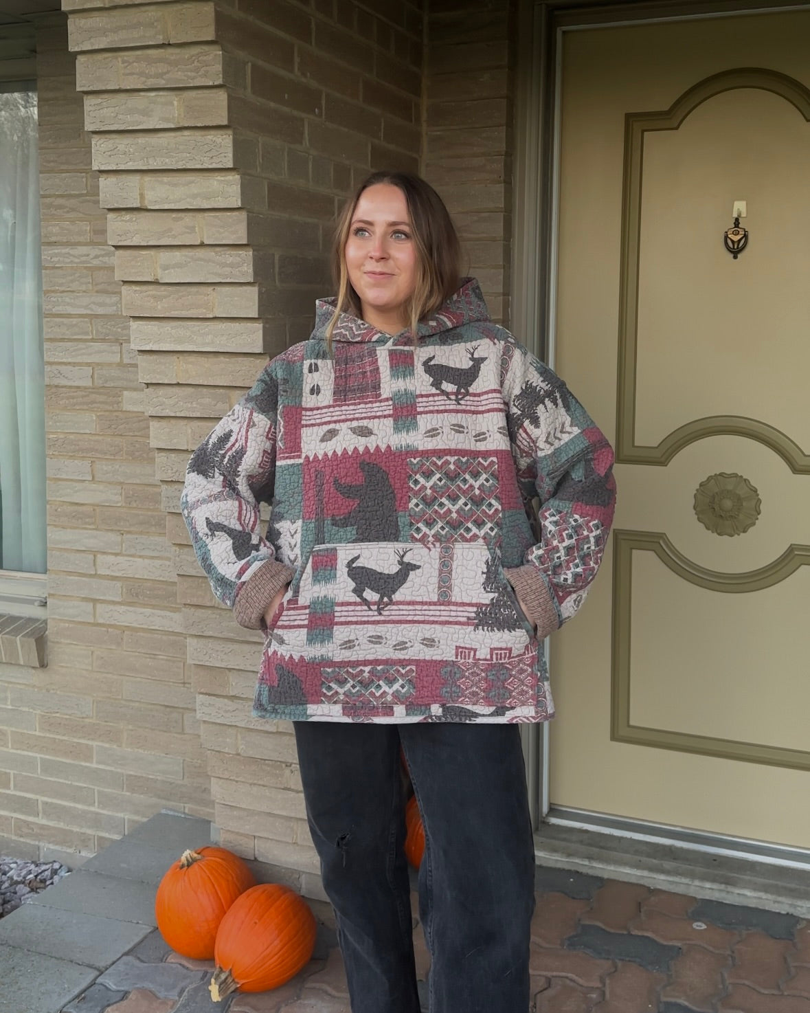 Deer/Bear Quilted Hoodie - XL