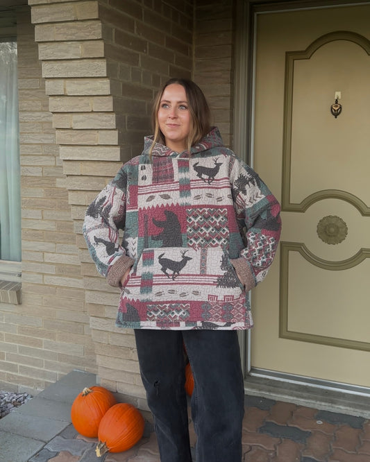 Deer/Bear Quilted Hoodie - XL