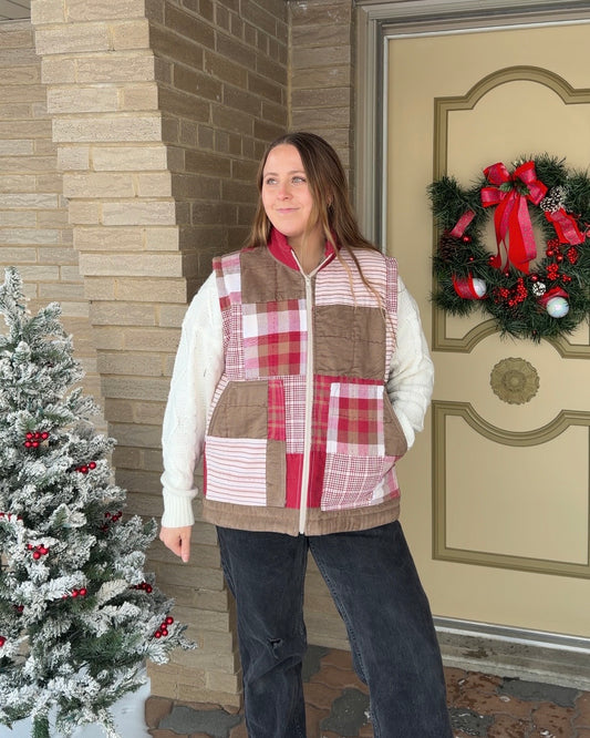 M/L - red plaid vest