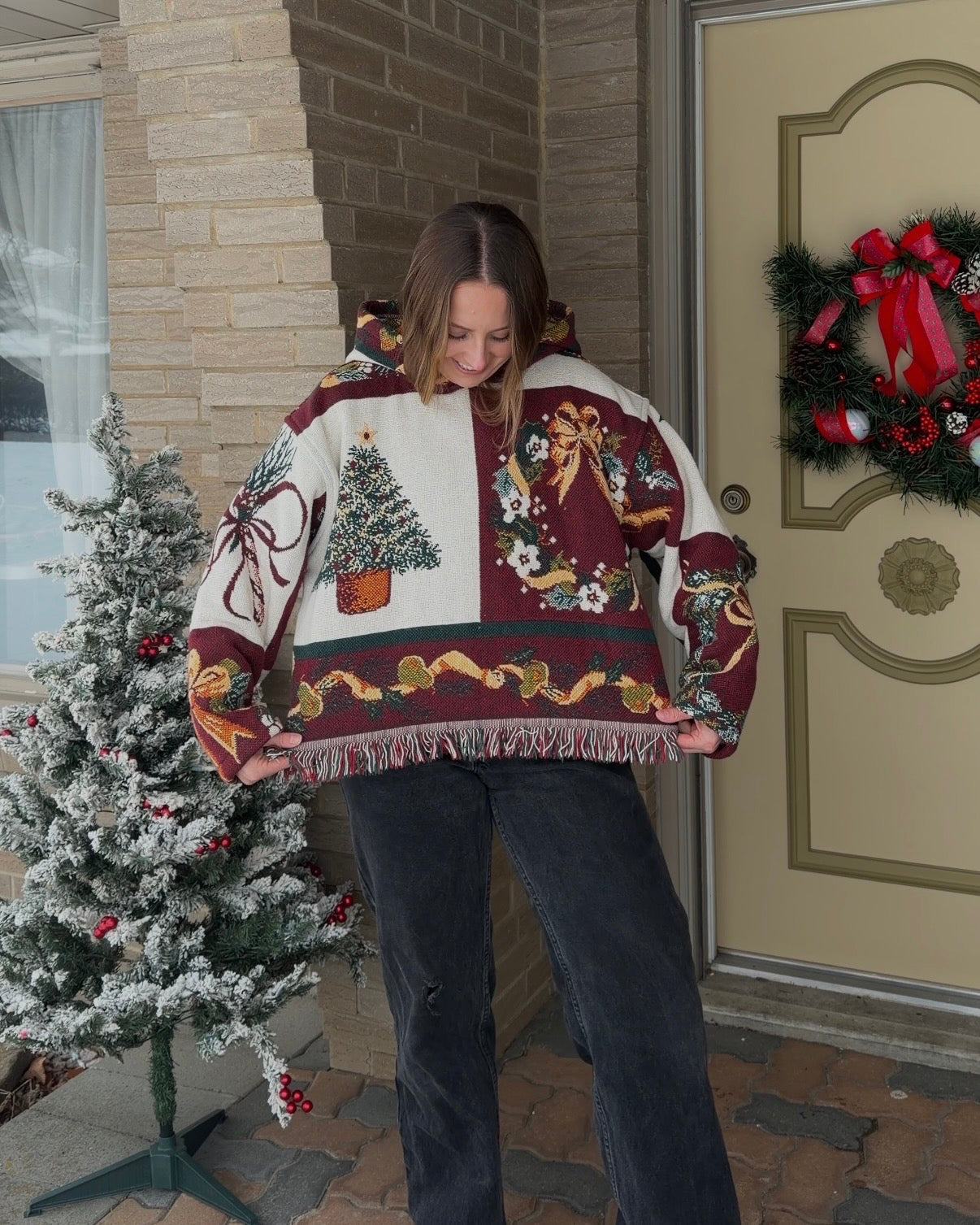 Maroon Christmas Hoodie - L