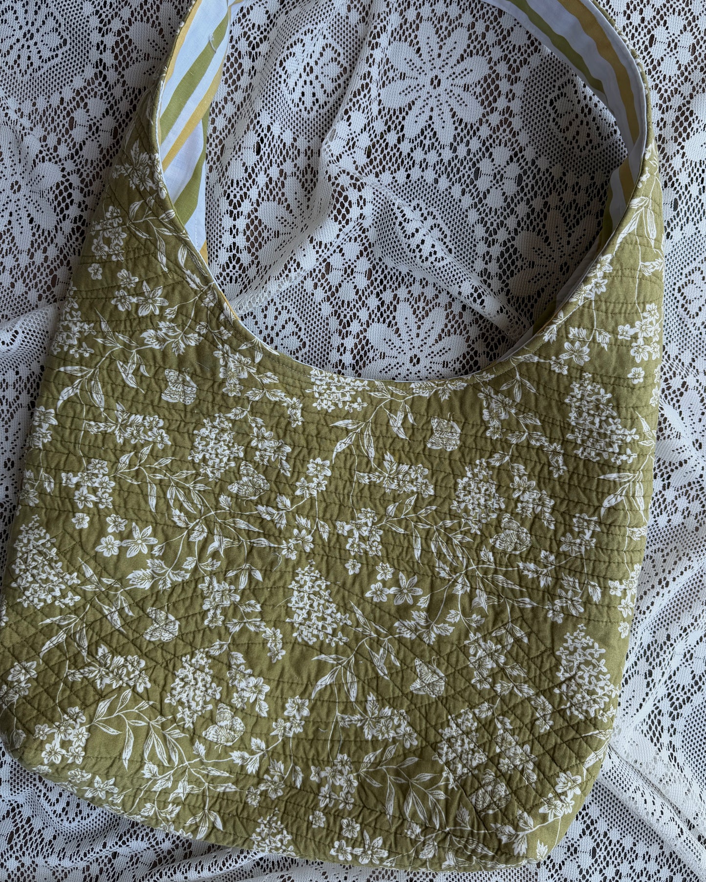 L - green floral hobo bag