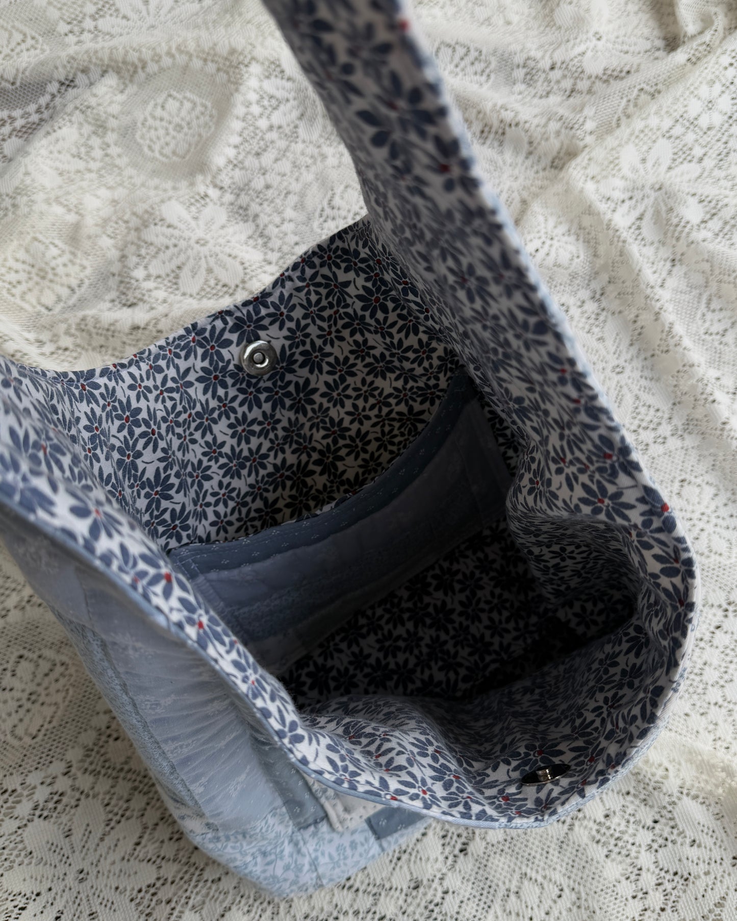 blues quilted hobo bag