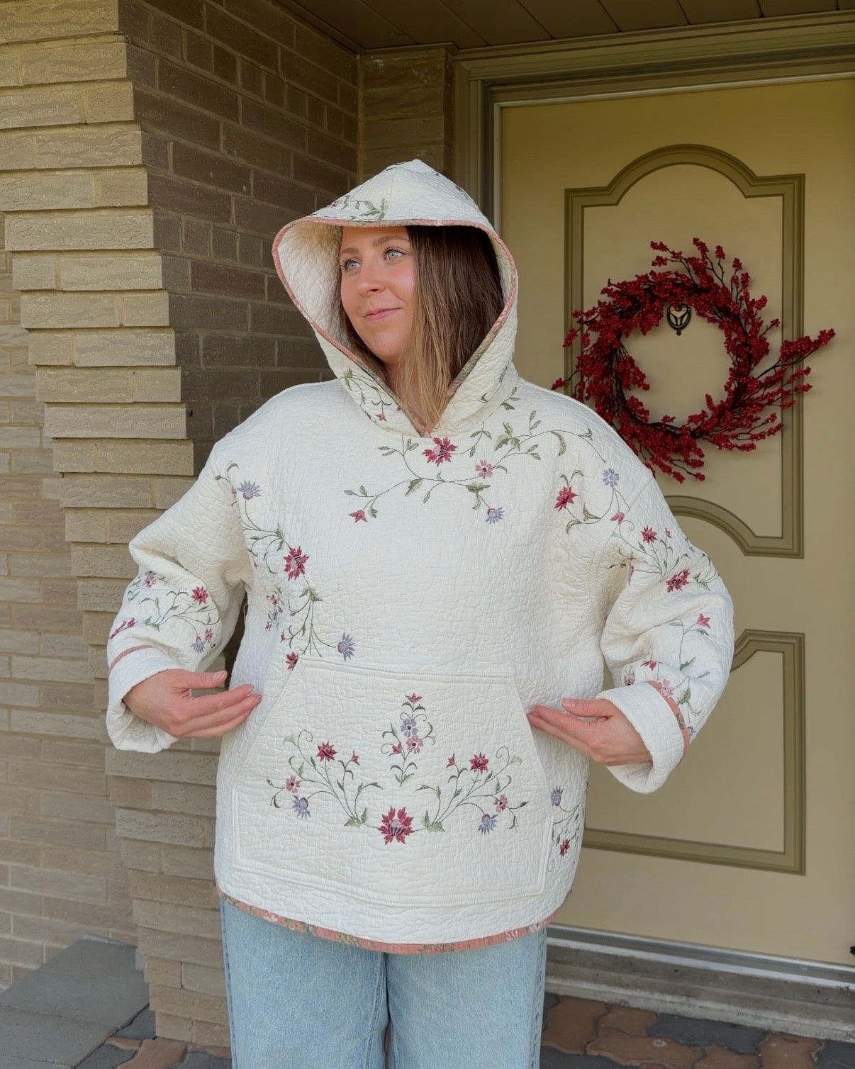 L - Floral Embroidered Hoodie