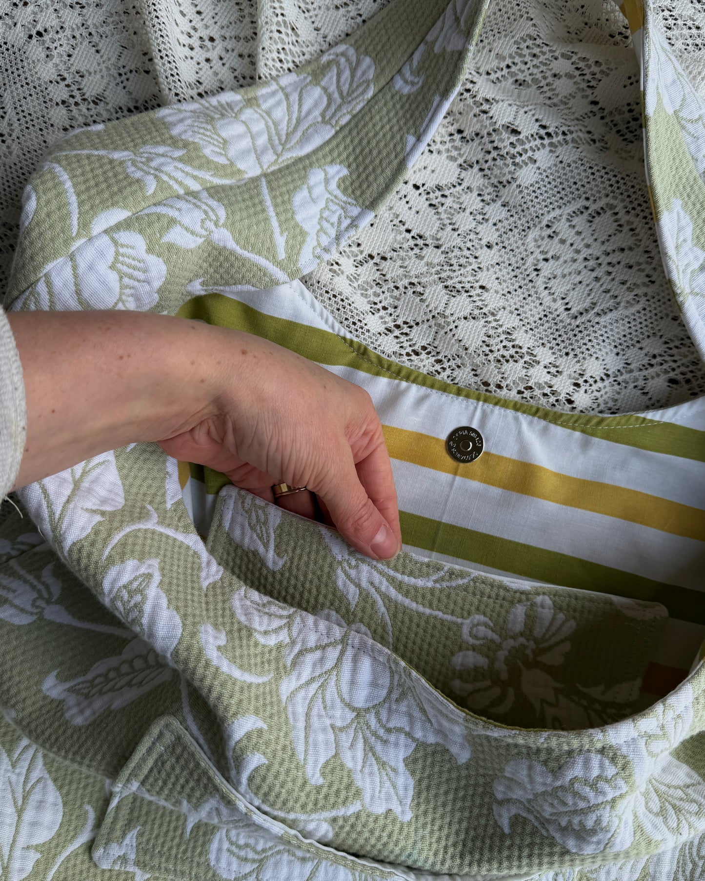 large green floral hobo bag