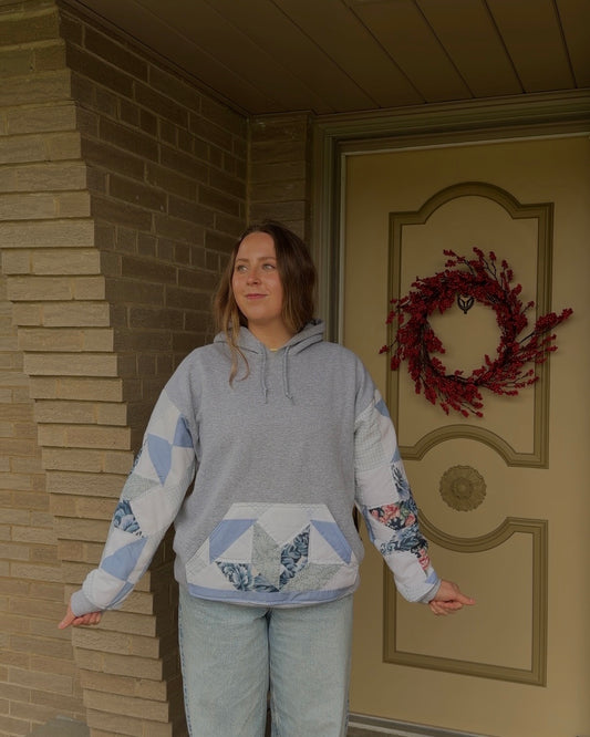 blue quilt sleeves hoodie - L